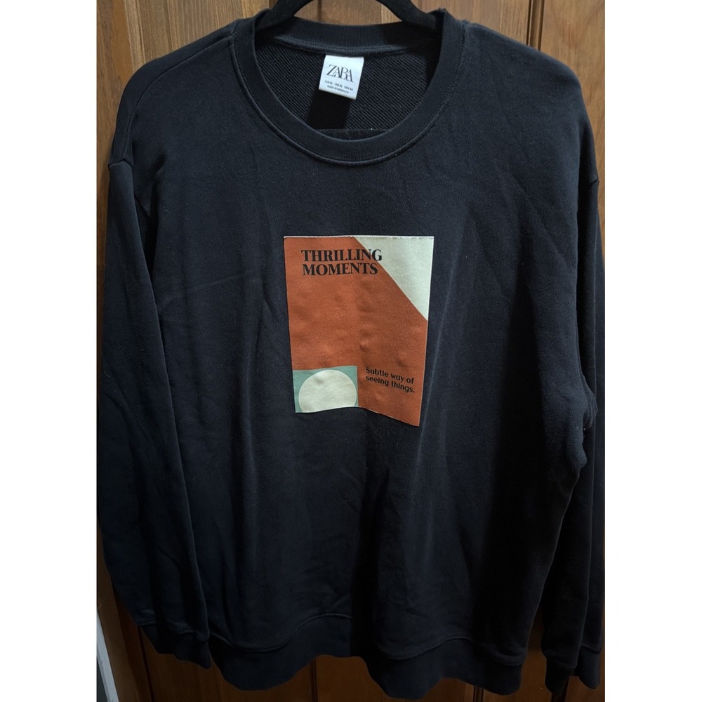 Zara Thrilling Moments Graphic Sweatshirt Black Cotton & Polyester Mens XL